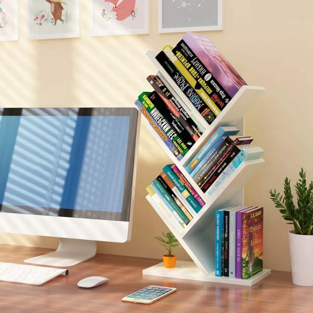 Rustic Standing Tree Bookshelf Wood Display Rack For Home Office Decoration Storage Organizer Shelf Bookcase