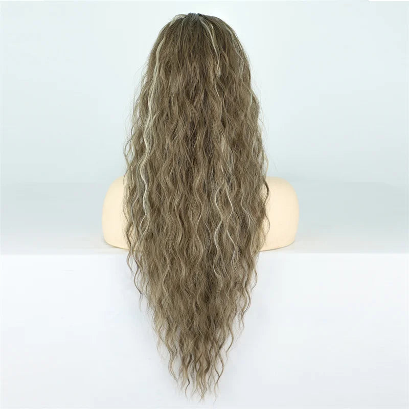 Curly Wavy Drawstring Ponytail Extension Long Clip In Ponytail Hair Extensions for Black Women Blonde Synthetic Fake Hairpieces