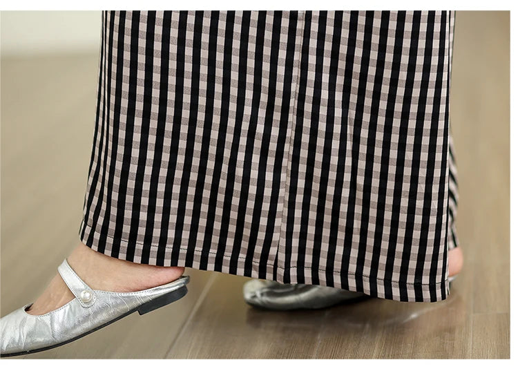 Oversized Summer Plaid Print Jumpsuit Women Wide Leg Loose Pleated Fashion Ladies Jumpsuits V-Neck Sleeveless Woman Jumpsuits