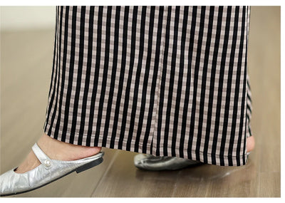Oversized Summer Plaid Print Jumpsuit Women Wide Leg Loose Pleated Fashion Ladies Jumpsuits V-Neck Sleeveless Woman Jumpsuits