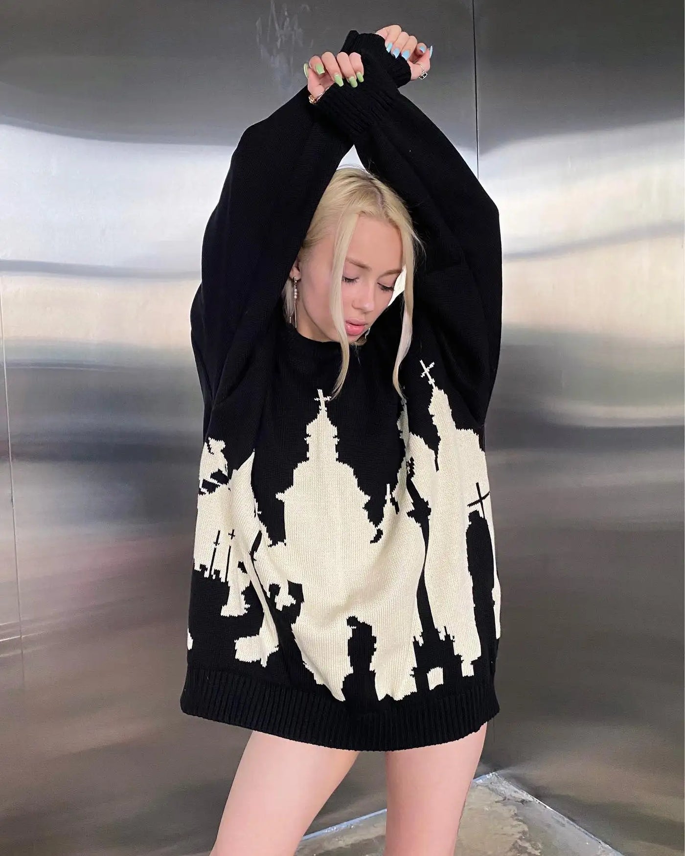 Hip Hop Men Women Streetwear Vintage Harajuku Knitted Sweater winter Pullover Loose Retro y2k gothic sweater top Halloween EMO