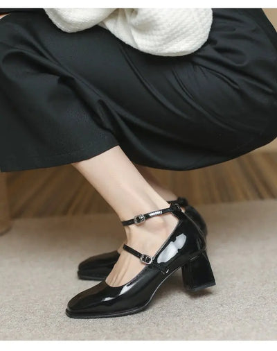 2025 New Women's Mary Janes Shoes High Quality Leather Shoes for Women Square Toe Shallow Buckle Strap Women's Shoes sandalias