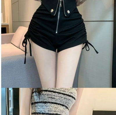 Women's High Waist White Shorts  Summer Spice Girls Drawstring A-line Short Hot Pants  Trendy Lace Up Zip Up Button Down Shorts
