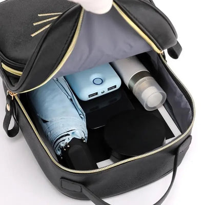 Travel Backpack Women Rucksack Teenagers 2023 Student School Bags for Girls Cartoon Cat PU Leather Satchel Black Shoulder Bag