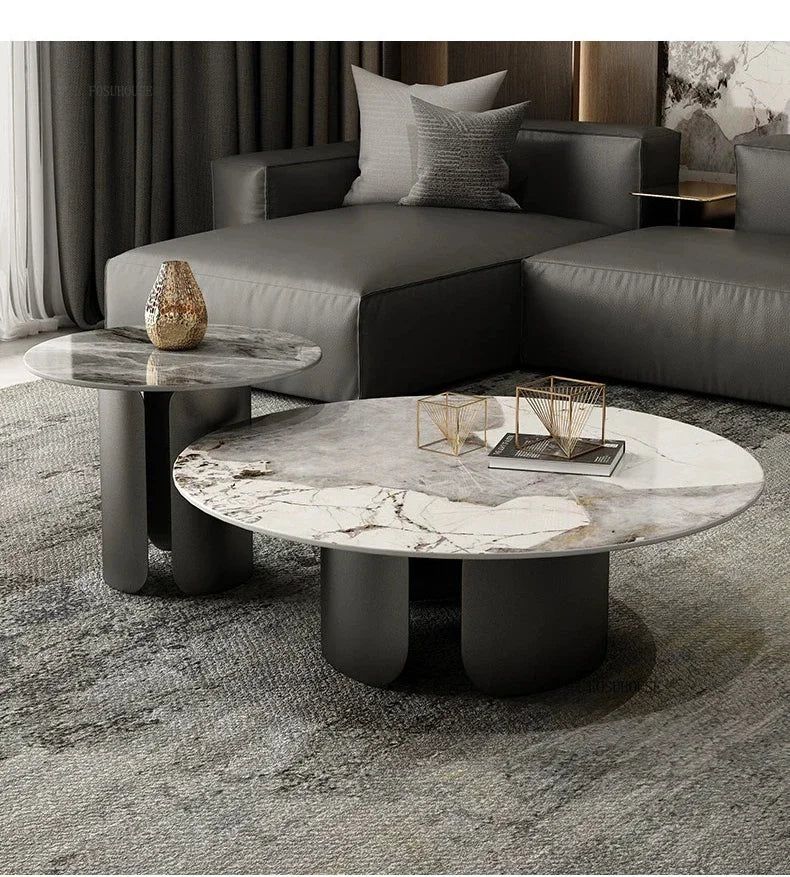 Light Luxury Italian Coffee Tables for Living Room Small Round Rock Slab Designer Table Minimalist Smooth Side Table for Office