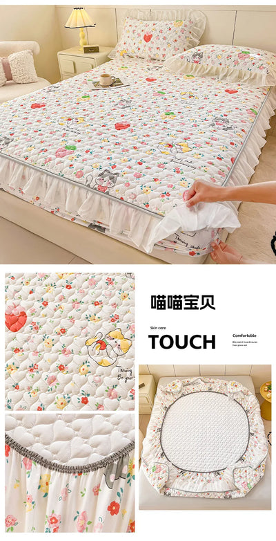 2025 New Single Bed Hat Korean Lace Bed Sheet Cover Chiffon Princess Wind Ins Cotton Four Seasons Bedspread Protective Cover
