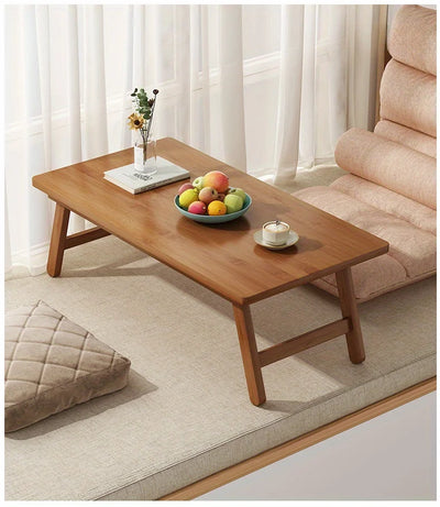 Versatile Foldable Coffee Table - Brown, Bamboo Top, Contemporary Style for Bay Window, Balcony, or Study Area
