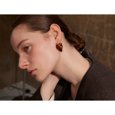Yhpup Fashion Amber Resin Geometry Hoop Earrings Trendy Stainless Steel 18K PVD Plated Jewelry Accessories Gift