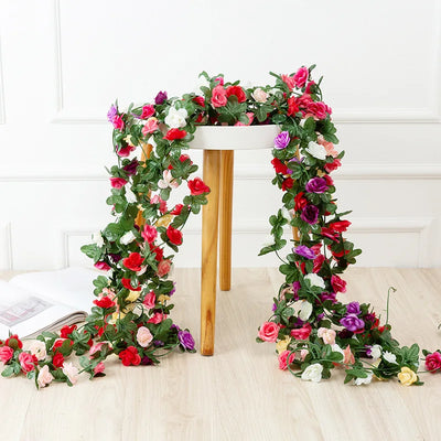 250CM Rose Artificial Flowers Christmas Garland for Home Room Wedding Decoration Spring Autumn Garden Arch DIY Fake Plant Vine