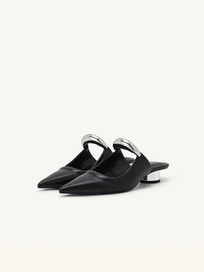 Punk Gothic Metal Buckle Low Heels Sandals Women 2025 New Pointed Toe Thick Heeled Summer Slippers Woman Platform Muller Shoes