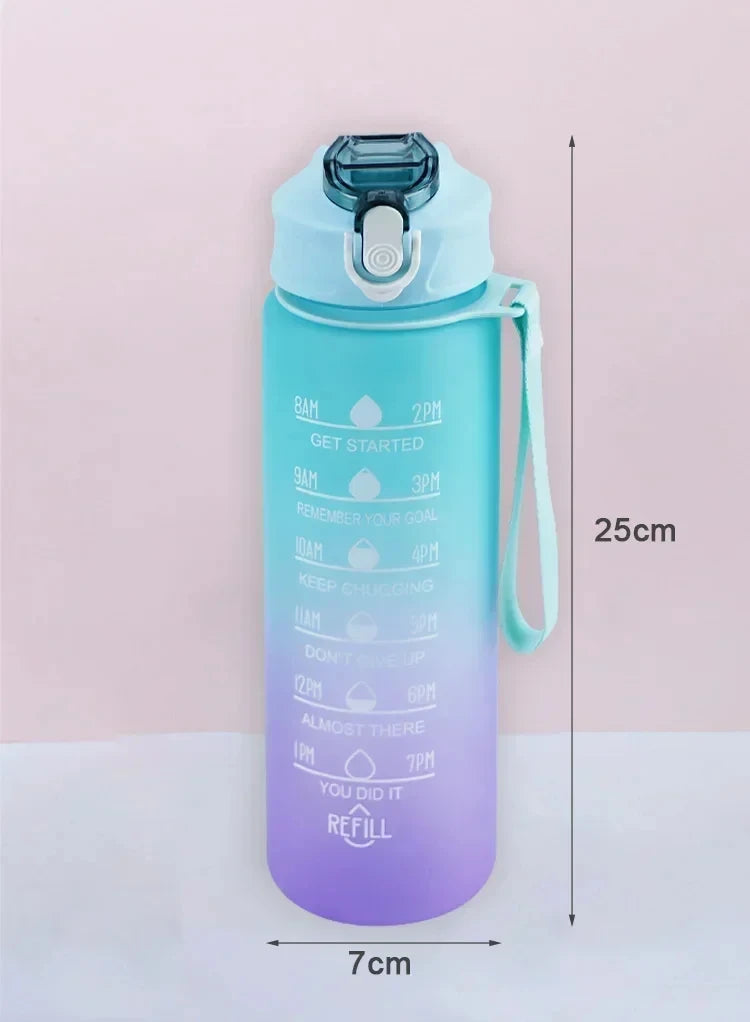900ml Sports water Bottle High Temperature Resistant Graduated Straw Cup Rainbow Frosted Progressive Color Water Cup Plastic Cup