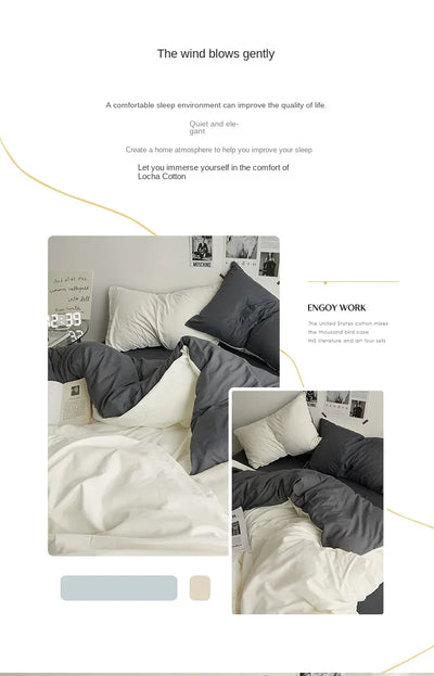 High Quality  Solid Color Double Washed Cotton Bedding 4 Pieces Set Student Dormitory Bed Linen Duvet Set Bed Suit