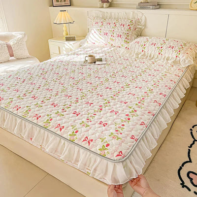 2025 New Single Bed Hat Korean Lace Bed Sheet Cover Chiffon Princess Wind Ins Cotton Four Seasons Bedspread Protective Cover