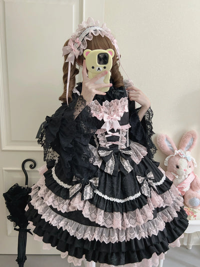 Original Lolita Dress Set Doll Feeling Girl Women's Sweet Jsk Suspender Dress Princess Fairy Lace Bow Sling Cake Dresses