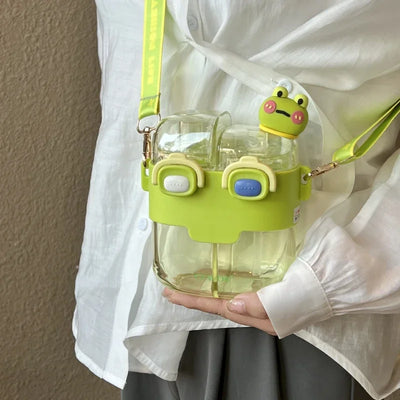 Drinking Bottle Large-Capacity Double-Bin Plastic Straw Cup Children Portable Carrying Water Bottle with High Beauty Cartoon Out