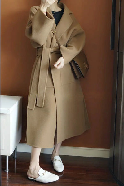 2024 Special Offer Side Slit 100% Pure Wool Women's Coat Long Double-Sided Woolen Coat Loose Comfortable Women's Clothing