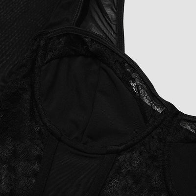 Sexy Lace Mesh Long sleeved Bustier Women's Y2k Corset Gauze Backless Slim Crop Top Square Neck Casual Tank Top T-shirt Camisole