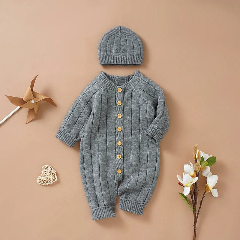 Ma&Baby 0-18M Warm Baby Clothing Knit Romper Newborn Infant Toddler Boy Girl Long Sleeve Jumpsuit + Hat Fall Spring Outfits