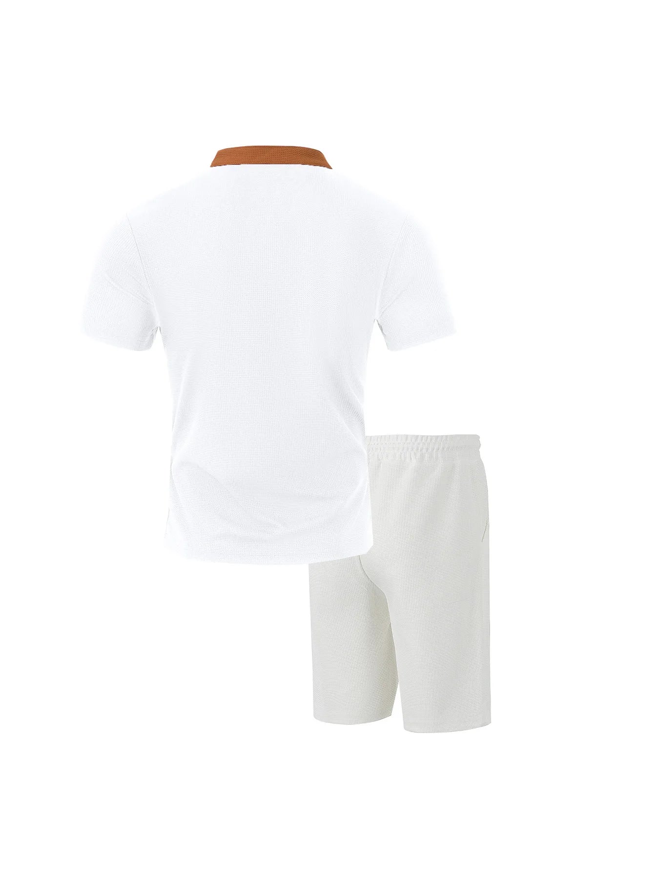 The 2025 men's new waffle checkered round-neck fashionable top, a two-piece casual suit with a rope short sleeve and shorts