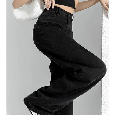 Woman High Waist Stacked Straight Leg Jeans Female Gothic Loose Wide Leg Pants Girls Y2k Black Blue Light Blue Denim Trousers