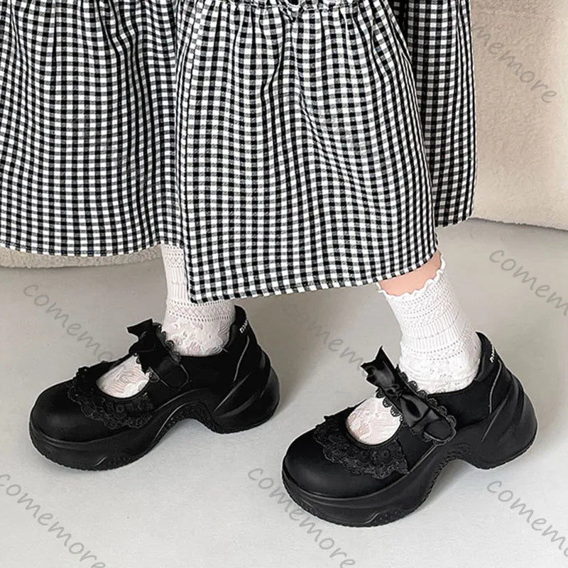 Comemore Retro  Ballet Style Sneakers Shallow Mouth Thick Sole Single Shoe for Women Spring Autumn Casual Sport Mary Jane Shoes