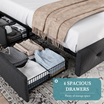 HOOMIC Upholstered Platform Bed Frame with 4 Storage Drawers and Wingback Headboard, Button-Tufted Design, Easy Assembly,