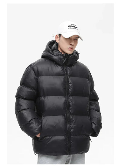 Solid Color with Hoodie Warm Puffer Jackets Padded Cotton Clothes Waterproof Jackets Man Winter Coats Men Hooded Zipper Parkas
