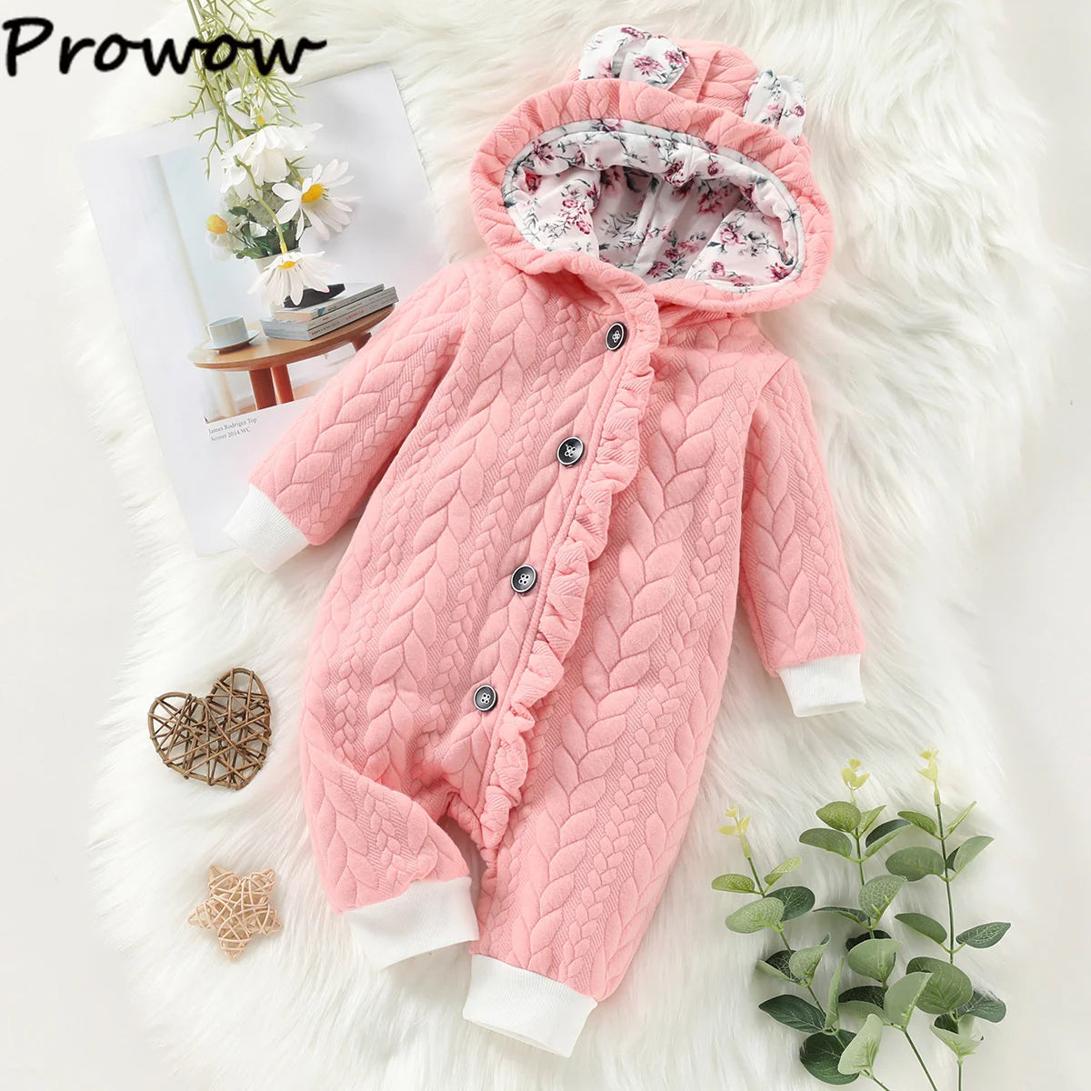 Prowow Cartoon Fox Baby Winter Clothes Romper Jumpsuit For Newborns Zipper Cute Ears Hooded Thicken Infant Overalls For Children