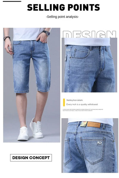 2024 New in SULEE Brand Summer  Men's Stretch Short Jeans Fashion Casual Slim Fit High Quality Elastic Denim Shorts Male Clothes