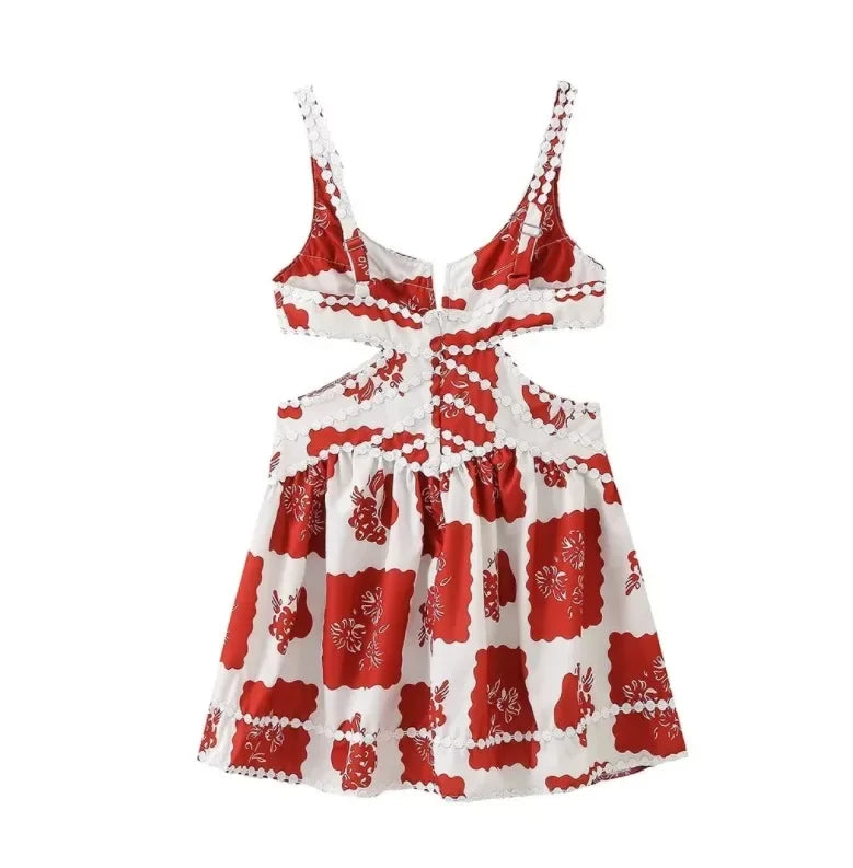 Mini Dress A- Line With Printed Tank Top Women's Fashion European And American Style Sleeveless Mini Dresses
