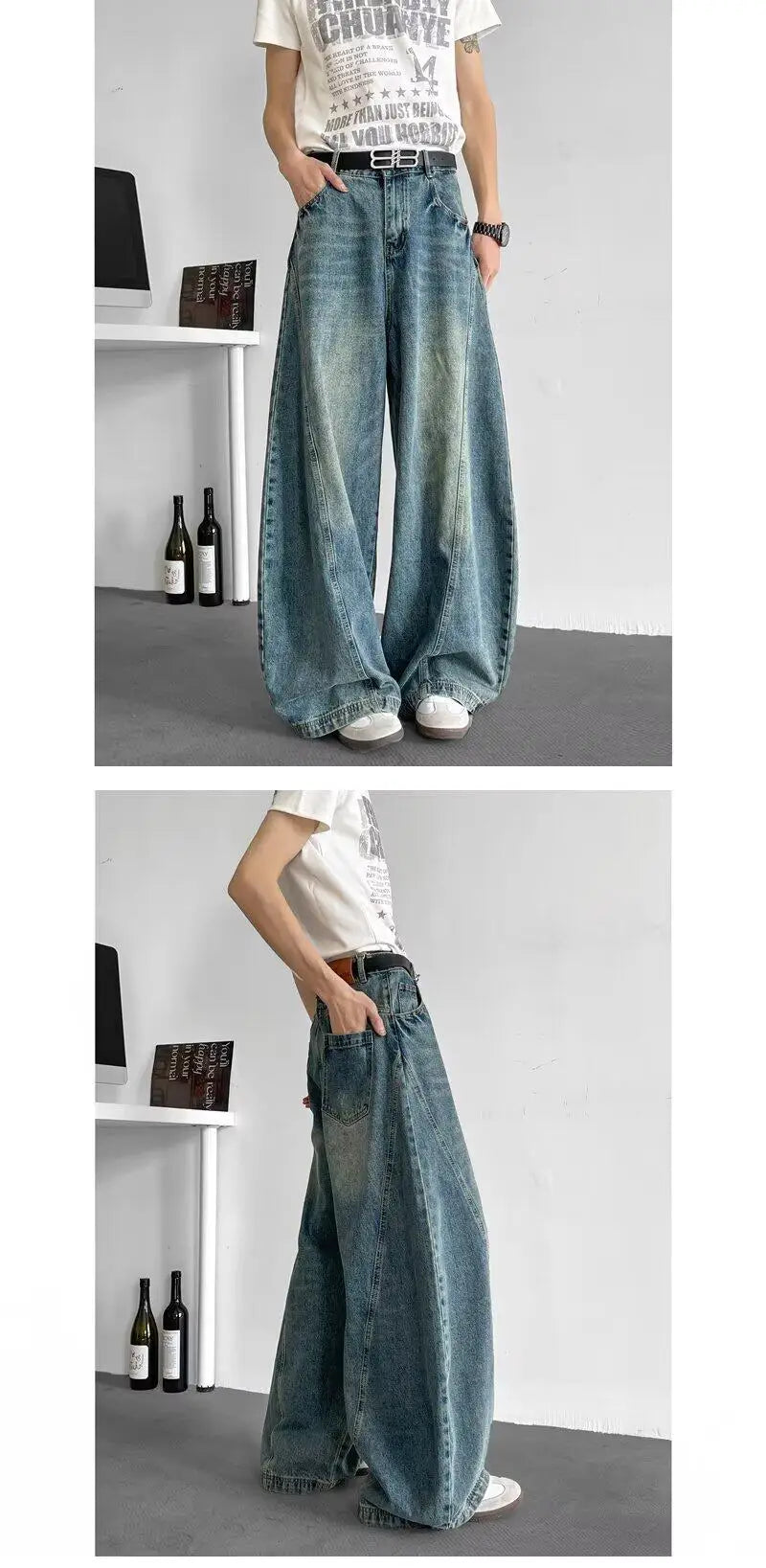 Men Baggy Jeans Wide Leg Unisex Streetwear Hip Hop Dance Pants Loose Fit Trousers Oversized Urban Jogger Street Dance Clothing