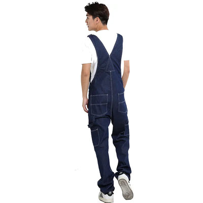 Men's Overalls Jumpsuit Large Size Strap Straight Blue Jeans With 7 Pockets