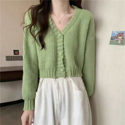 EVNISI Women Slim Sweater Cardigan V-Neck Button Up Casual Solid Knitting Sweater Coat Sweet For Women Cardigan Coat Autumn 2023