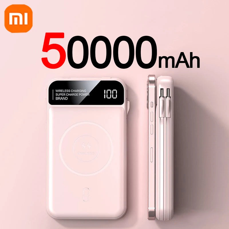Xiaomi Emergency 50000mah Wireless Charging Power Bank Magnetic Charging Built-in Wire Mobile Phone Battery For IPhone Magsafe