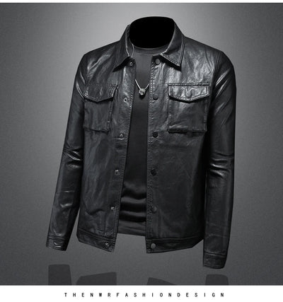 2024 Autumn and Winter New Men's Fashion Handsome with Fine Lapel Motorcycle Leather Coat Slim Stylish Man  Men Jacket