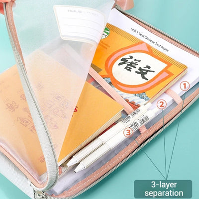 3 Layers Stationery Storage Bag Stationery Mesh Zipper Bag File Folders Large Capacity Storage Bags School Office Organizer 파우치