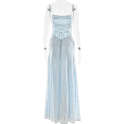JULISSA MO Sexy Backless Chiffon Bandage Women Maxi Dress Spaghetti Strap Floral Dress Summer Skinny Elegant Party Evening Dress