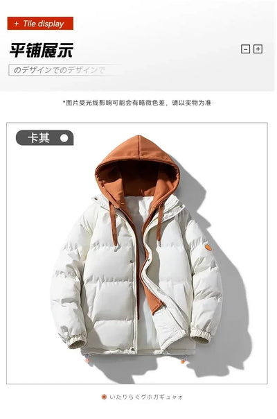 Men Hooded parka Thick Warm Colorful Bubble Coat Winter Jacket Mens Streetwear Hip Hop Parka Korean Black Clothes Puffer Jackets