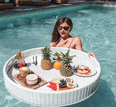 Net red floating tray round rattan woven heart-shaped basket Homestay Hotel Villa swimming pool dinner plate