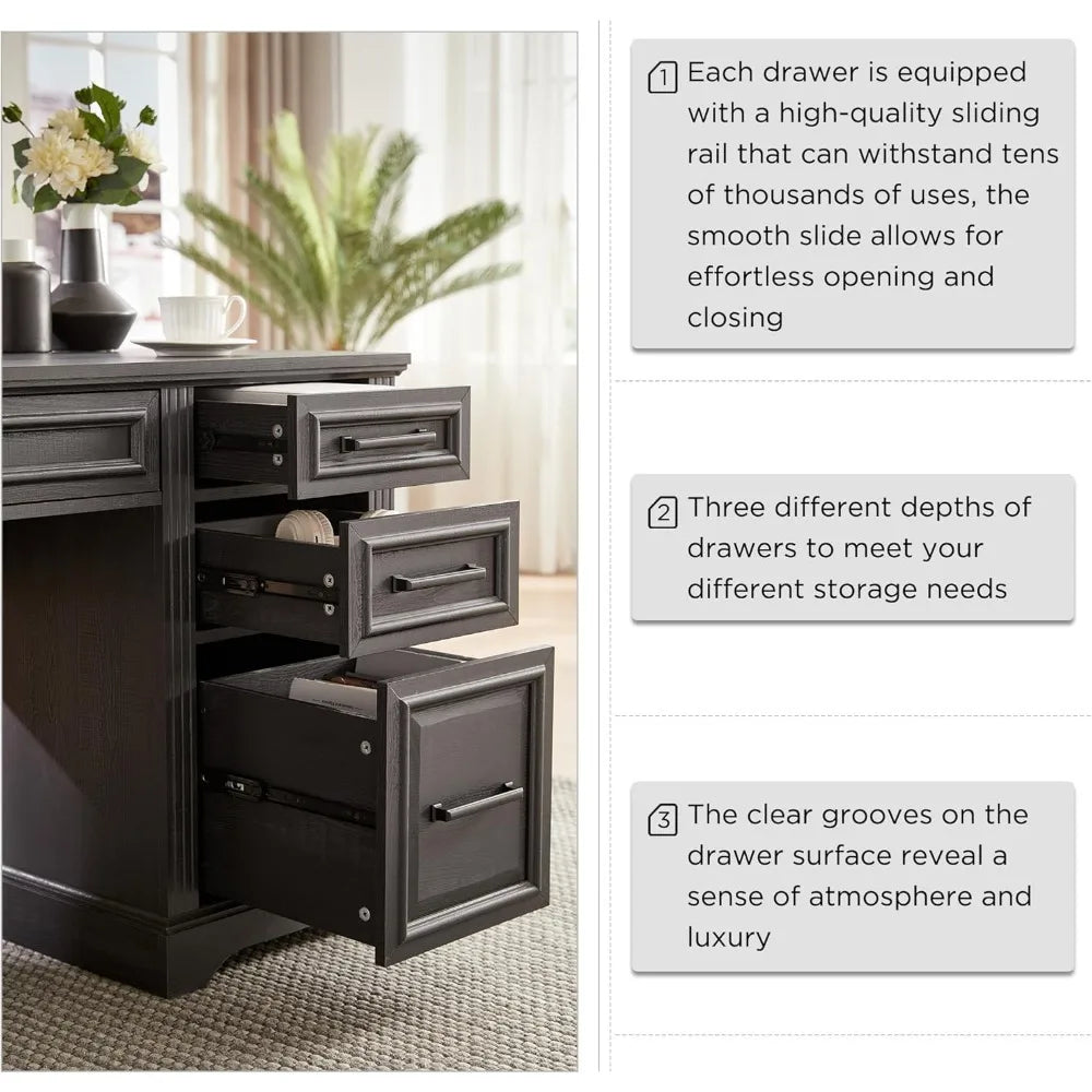 Large Computer Desk with Drawers, Embossed Texture Home Office Desk, Workspace for Work Study Writing