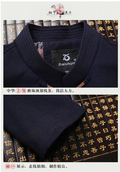 Tang Suit (top + Pants) Spring and Autumn Elderly People Door Flaperon Embroidery Father Men's Hanfu Chinese Style Suit