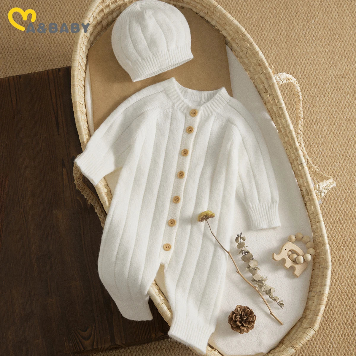 Ma&Baby 0-18M Warm Baby Clothing Knit Romper Newborn Infant Toddler Boy Girl Long Sleeve Jumpsuit + Hat Fall Spring Outfits