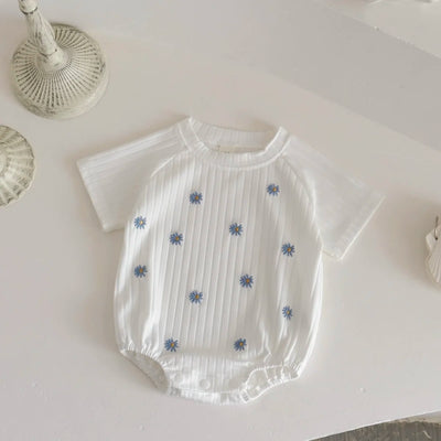 Summer New Newborn Baby Girl Clothes Summer Romper Short-Sleeved Home Clothing Jumpsuit Flower Embroidery Toddler Bodysuit