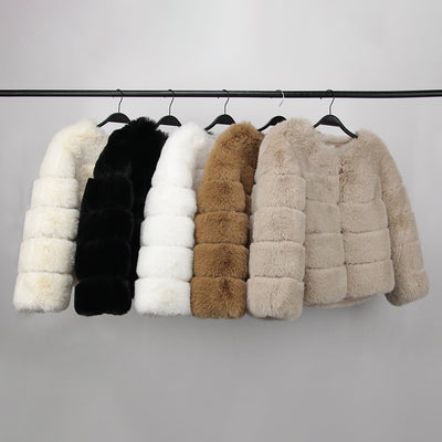 2023 Faux Fur Coat New Luxury Brand Winter Jacket Women Elegant Thick Warm Outerwear Streetwear Fake Fox Rabbit Fur Fashion