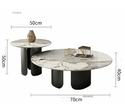 Light Luxury Italian Coffee Tables for Living Room Small Round Rock Slab Designer Table Minimalist Smooth Side Table for Office