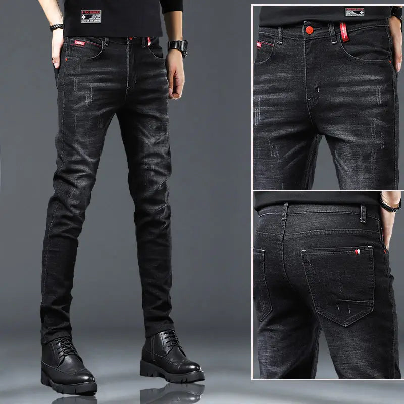 Warm Fleece Pants Winter Man Cowboy Man Thermal Fleece Lined Black Korean Fashion Slim Thicken Plush Wool Boot Cut Jeans Men