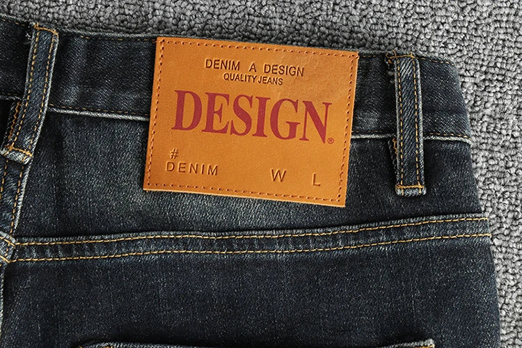 Vintage wash blue to do old simple embroidered jeans men fit small straight leg American trend personality youth pants