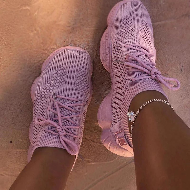 Fitshinling Fashion New Neon Women's Sneakers Athleisure Shoes For Women Lace Up Casual Flats Shoe