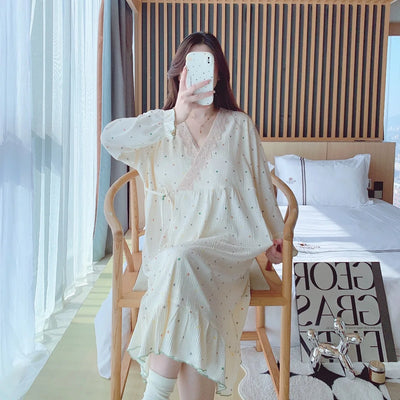 2025 Summer Pregnant Women Clothes Fashion Sweet Lace Patchwork V-neck Maternity Nursing Nightgowns Sleep Lounge Dress Lactation