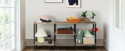 Farmhouse 50" TV Stand with Built-in Outlets & 3-Tier Storage - Multi-Room Media Console for 50/43/40/32" TVs, Rustic Grey